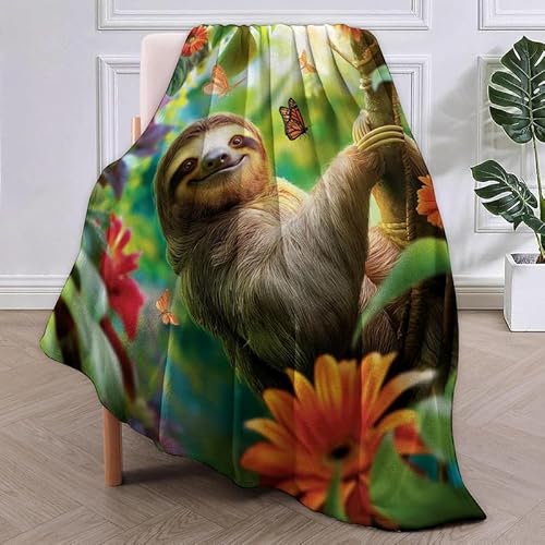 SJSXWQN Kuscheldecke Faultier Kuscheldecke Flauschig für Couch und Bett Super Weiche Warme Flanell Fleecedecke als Sofaüberwurf Tagesdecke Wohnzimmerdecke - 100x130 cm von SJSXWQN