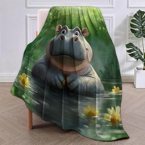 SJSXWQN Kuscheldecke GrüNes Nilpferd Kuscheldecke Flauschig für Couch und Bett Super Weiche Warme Flanell Fleecedecke als Sofaüberwurf Tagesdecke Wohnzimmerdecke - 100x130 cm von SJSXWQN