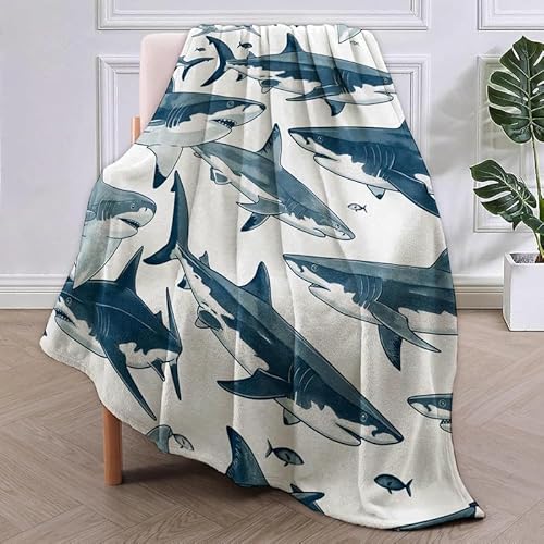 SJSXWQN Kuscheldecke Hai Kuscheldecke Flauschig für Couch und Bett Weich Warme Mikrofaser Wohndecke Fleecedecke als Tagesdecke Sofadecke Couchdecke - 150x200 cm von SJSXWQN