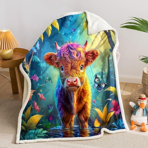 SJSXWQN Kuscheldecke Hochlandrind Kuscheldecke Flauschig für Couch und Bett Weich Warme Mikrofaser Wohndecke Fleecedecke als Tagesdecke Sofadecke Couchdecke - 150x200 cm von SJSXWQN