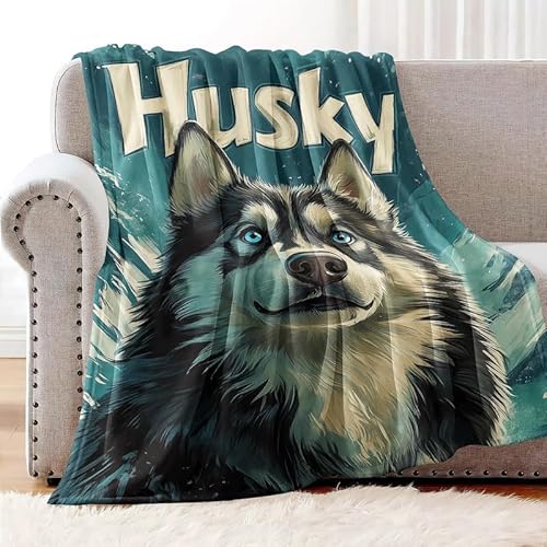 SJSXWQN Kuscheldecke Husky Kuscheldecke Flauschig für Couch und Bett Super Weiche Warme Flanell Fleecedecke als Sofaüberwurf Tagesdecke Wohnzimmerdecke - 100x130 cm von SJSXWQN