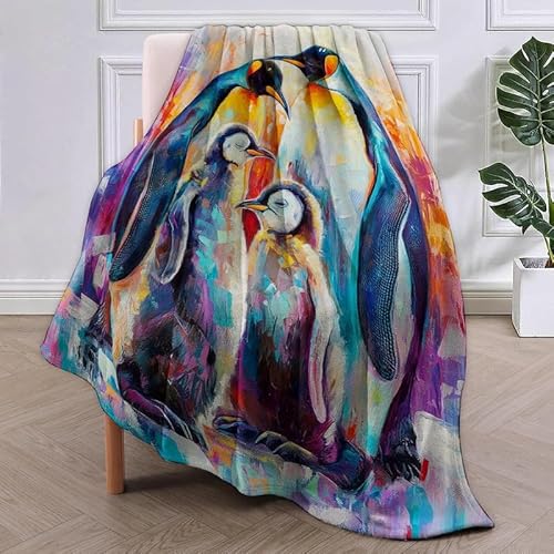 SJSXWQN Kuscheldecke Pinguin Kuscheldecke Flauschig für Couch und Bett Weich Warme Mikrofaser Wohndecke Fleecedecke als Tagesdecke Sofadecke Couchdecke - 150x200 cm von SJSXWQN