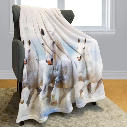 SJSXWQN Kuscheldecke WeißEs Pferd Kuscheldecke Flauschig für Couch und Bett Super Weiche Warme Flanell Fleecedecke als Sofaüberwurf Tagesdecke Wohnzimmerdecke - 100x130 cm von SJSXWQN