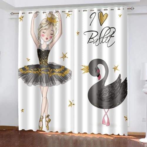 SJSXWQN Vorhänge Ballerina-MäDchen Gardinen mit Ösen Vorhang Blickdicht Thermo Verdunklungsvorhänge Schiebegardinen für Schlafzimmer Wohnzimmer H 245 x B 140 cm 2er Set von SJSXWQN
