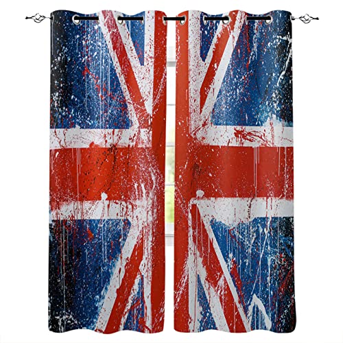 SJSXWQN Vorhänge Britische Flagge Gardinen mit Ösen Vorhang Blickdicht Thermo Verdunklungsvorhänge Schiebegardinen für Schlafzimmer Wohnzimmer H 175 x B 140 cm 2er Set von SJSXWQN