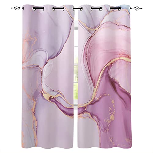 SJSXWQN Vorhänge Lila Marmoriert Gardinen mit Ösen Vorhang Blickdicht Thermo Verdunklungsvorhänge Schiebegardinen für Schlafzimmer Wohnzimmer H 245 x B 140 cm 2er Set von SJSXWQN