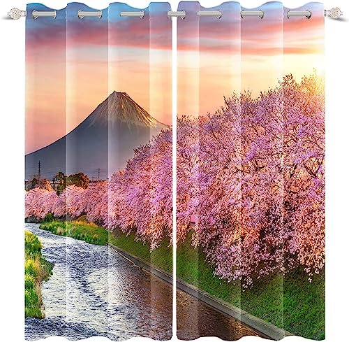 SJSXWQN Vorhänge Rosa KirschblüTe Gardinen mit Ösen Vorhang Blickdicht Thermo Verdunklungsvorhänge Schiebegardinen für Schlafzimmer Wohnzimmer H 245 x B 140 cm 2er Set von SJSXWQN