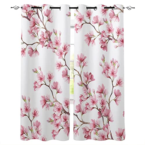 SJSXWQN Vorhänge Rosa KirschblüTe Gardinen mit Ösen Vorhang Blickdicht Thermo Verdunklungsvorhänge Schiebegardinen für Schlafzimmer Wohnzimmer H 245 x B 140 cm 2er Set von SJSXWQN