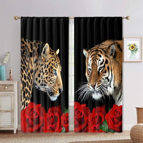 SJSXWQN Vorhänge Tiger Gepard Gardinen mit Ösen Vorhang Blickdicht Thermo Verdunklungsvorhänge Schiebegardinen für Schlafzimmer Wohnzimmer H 175 x B 140 cm 2er Set von SJSXWQN