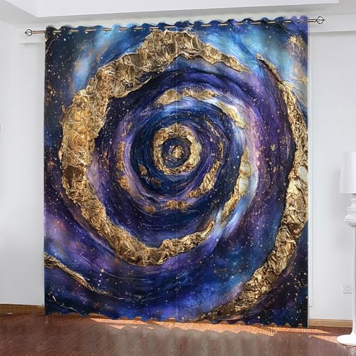 SJSXWQN Vorhang Blauer Wirbel Gardinen mit Ösen Vorhang Blickdicht Thermo Verdunklungsvorhänge Schiebegardinen für Schlafzimmer Wohnzimmer H 200 x B 140 cm 2er Set von SJSXWQN