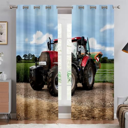 SJSXWQN Vorhang Cooler Traktor Gardinen mit Ösen Vorhang Blickdicht Thermo Verdunklungsvorhänge Schiebegardinen für Schlafzimmer Wohnzimmer H 200 x B 140 cm 2er Set von SJSXWQN