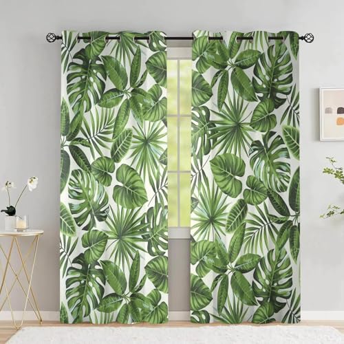 SJSXWQN Vorhang GrüNe Tropische BläTter Gardinen mit Ösen Vorhang Blickdicht Thermo Verdunklungsvorhänge Schiebegardinen für Schlafzimmer Wohnzimmer H 260 x B 140 cm 2er Set von SJSXWQN
