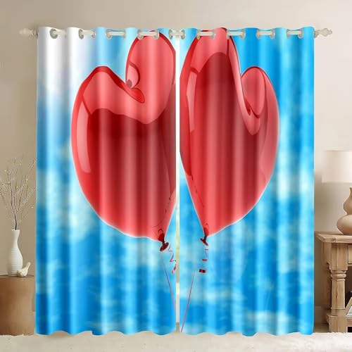 SJSXWQN Vorhang Rotes Liebesherz Gardinen mit Ösen Vorhang Blickdicht Thermo Verdunklungsvorhänge Schiebegardinen für Schlafzimmer Wohnzimmer H 200 x B 140 cm 2er Set von SJSXWQN
