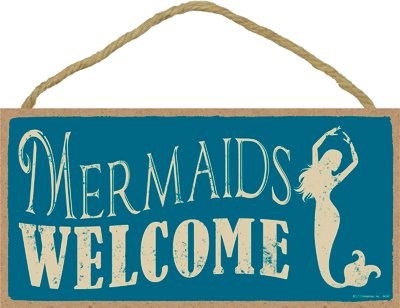 (sjt94387) Meerjungfrauen Welcome 12,7 x 25,4 cm Primitiv Holz Plakette, Schild von SJT ENTERPRISES, INC.