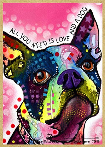 SJT ENTERPRISES, INC. Boston Terrier – All You Need is Love & a Dog – Holz-Kühlschrankmagnete mit dem Kunstwerk von Dean Russo – Maße: 6,3 x 8,9 x 0,3 cm dick (SJT78618) von SJT ENTERPRISES, INC.