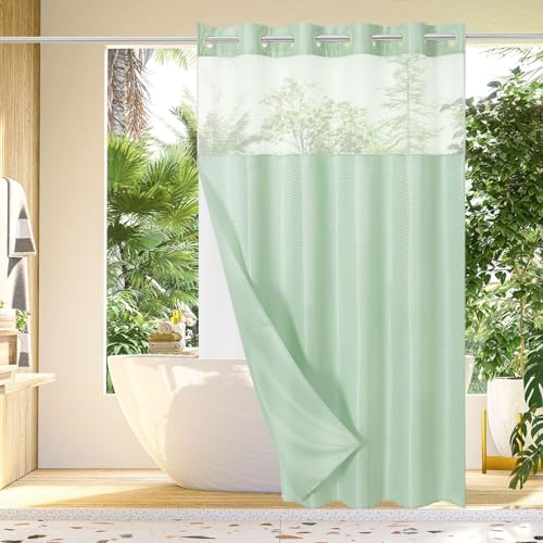 SJTYFC Waschtisch Doppellagig Duschvorhang Liner Hakenfrei Polyester Badezimmervorhang Wasserdicht Trennwand Vorhang Duscheinlage Badvorhang(180 * 188,Mint Green) von SJTYFC