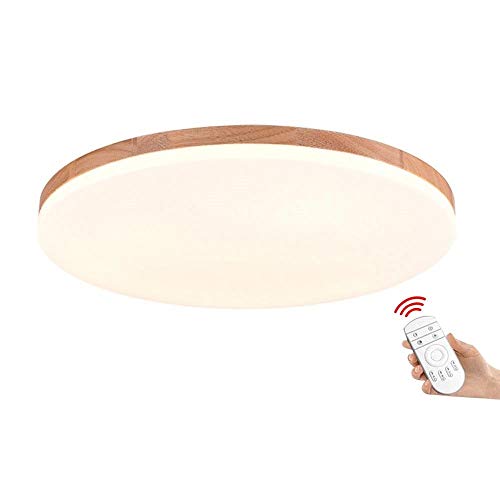 SJUN Deckenleuchte Holz Wohnzimmer Lampe Rund Flach Wohnzimmerlampe Holzlampe Eiche Deckenlampe Schlafzimmer Vintage Leuchte Decken Licht Mit Led Zimmerlampe (75cm 60w, Dimming) von SJUN