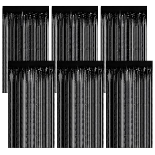 SJUNJIE 6 Stück Glitzervorhang 1m X 2m Lametta Vorhang mit Klebrigen Streifen Glitzer Vorhang Hintergrunddekoration für Geburtstag Halloween Deko Weihnachtsveranstaltungen von SJUNJIE