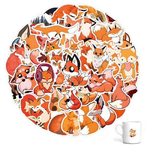 SJUNJIE 64 Stück Fox Aufkleber Tier Fox Aufkleber Set Wasserdicht Wiederverwendbar Cute Fuchs Aufkleber Geeignet Diy Zum Dekorieren Von Computern Skateboards Wasserflaschen und Gepäck von SJUNJIE