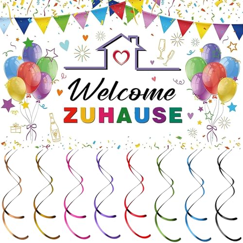 SJUNJIE Willkommen Zuhause Banner, 150 x 100 cm Willkommen Zuhause Deko,Herzlich Willkommen Schild für die Rückkehr nach Hause,Einweihungsparty,Neues Zuhause,Familienparty-Dekoration von SJUNJIE