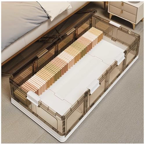 SJWJWOO Unterbett Aufbewahrungsbox mit Rollen Transparente mit Geteiltem Deckel, Bettkasten mit Rollen 66L Unterbett Aufbewahrung für Kleidung, Schuhe, Bettdecken, Decken von SJWJWOO
