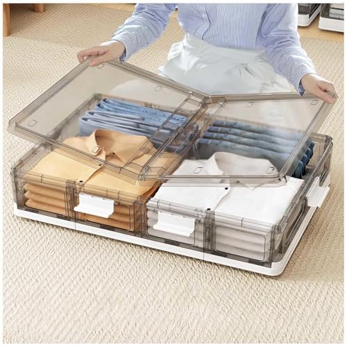 SJWJWOO Unterbett Aufbewahrungsbox mit Rollen Transparente mit Geteiltem Deckel, Unterbettkommoden 66L Kleideraufbewahrung Box für Kleidung, Schuhe, Bettdecken, Decken SJWJWOO Unterbett Aufbewahrungsbox mit Rollen Transparente mit Geteiltem Deckel, Unterbettkommoden 66L Kleideraufbewahrung Box für Kleidung, Schuhe, Bettdecken, Decken von SJWJWOO
