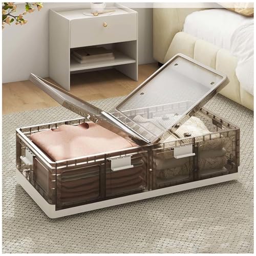 SJWJWOO Unterbettbox mit Rollen Transparente mit Geteiltem Deckel, Under Bed Storage Box 66L Bettschublade für Bücher, Spielzeug, Kleidung, Schuhe von SJWJWOO