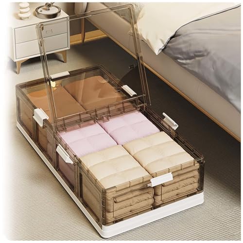 SJWJWOO Unterbettkommode mit Rollen Transparente mit Deckel, Faltbare, Aufbewahrungsbox Unter Bett 66L Box Unter Bett für Kleidung Schuhe Decken Bettwäsche von SJWJWOO