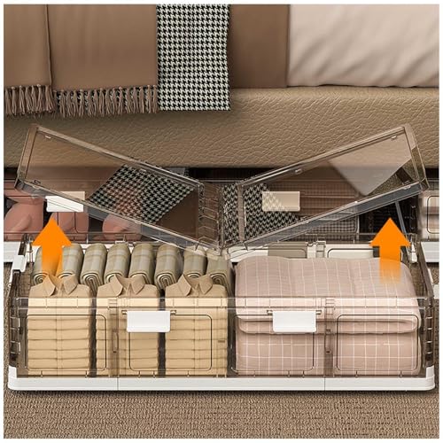 SJWJWOO Unterbettkommode mit Rollen Transparente mit Deckel, Faltbare, Unterbett Aufbewahrungsbox mit Rollen 66L Unterbettkommode Stabil für Kleidung Schuhe Decken Bettwäsche,transparent-2packs von SJWJWOO
