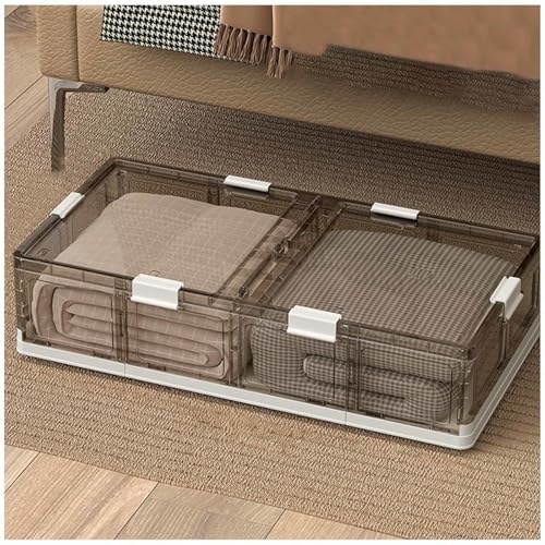 SJWJWOO Unterbettkommode mit Rollen Transparente mit Geteiltem Deckel, Aufbewahrungsbox Unter Bett 66L Unterbettkommode Stabil für Kleidung Schuhe Decken Bettwäsche,transparent-2packs von SJWJWOO