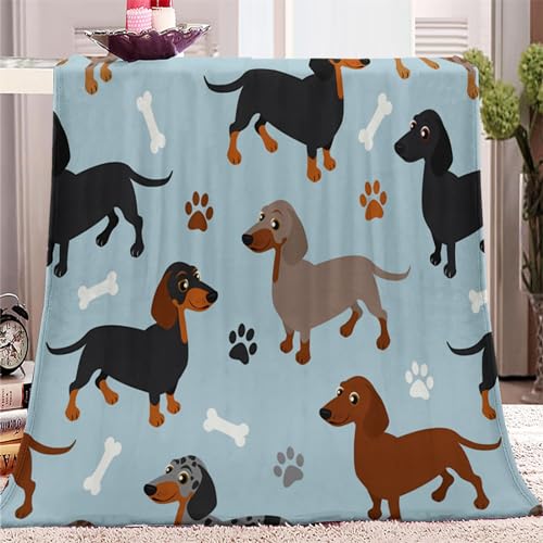 Decke 150x200 cm Tierisches Dackelmuster 3D Kuscheldecke Flauschig Decke Fleecedecke Weich und Warme, Wohndecke Flanell als Sofadecke Couchdecke Tagesdecke von SJYHNB