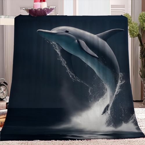 Decke 200x200 Cartoon-Delfin 3D Kuscheldecke Flauschig Decke Fleecedecke Weich und Warme, Wohndecke Flanell als Sofadecke Couchdecke Tagesdecke von SJYHNB