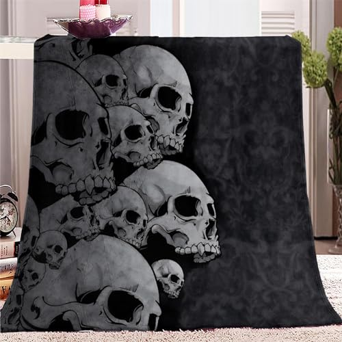 Decke 200x200 Totenkopf schwarzes Muster 3D Kuscheldecke Flauschig Decke Fleecedecke Weich und Warme, Wohndecke Flanell als Sofadecke Couchdecke Tagesdecke von SJYHNB