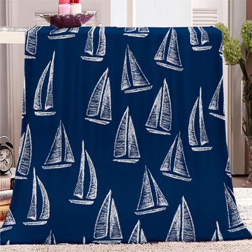 Kuscheldecke 130 x 150cm Segelboot und blaues Muster 3D Druck Fleecedecke Flanelldecke Weich Wohndecke Sofadecke Zweiseitige Decke Für Kinder Jungen Erwachsene von SJYHNB