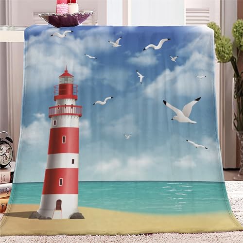 Kuscheldecke 150x200 Ozeanroter Leuchtturm Wohndecke Sofadecke Wolldecke Bettlaken Wärme und Isolierung Decke, Klimaanlage Decke für Wohn und Schlafräume von SJYHNB