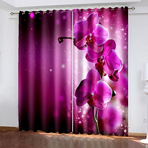 SJYHNB Verdunkelungsvorhange 2er Set Fuchsia Orchidee Kinderzimmer Verdunkelungsvorhang Wärmeisolierte Gardinen mit Ösen Polyester 3D Effekt Druck Vorhänge 2 x B140 x H175 cm von SJYHNB