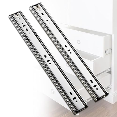 Hochleistungs-Schubladenschienen aus Metall mit Vollauszug, 3-facher Vollauszug, weiche, selbstschließende, seitlich montierte Schubladenschienen mit Kugellager, Tragkraft 25 kg(Silver,55cm/21.6in) von SJZHUYUE
