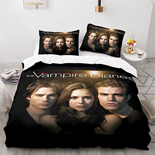 SK-LBB Das Vampire Diaries Bettbezug-Set, Hautfreundliche, Haltbare Mikrofaser, Bettbezug Und Kissenbezug, Geeignet Für Kinder- / Jungenbettwäschesets (L1,Single 135X200CM) von SK-LBB