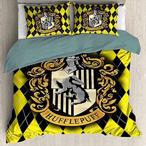 SK-PBB Anime Hufflepuff Logo Bettbezug, 3-teilige Bettwäsche-Set, weich, bequem, luxuriös, 100 % Polyester (EIN Bettbezug 155x220cm und 2 Kissenbezüge 80x80) von SK-PBB