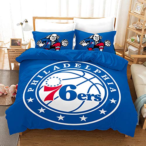SK-PBB NBA-Team-Logo Bettbezug-Set, 3D-NBA Team-Logo-Druck, Cartoon-Bettwäsche-Set mit Reißverschluss, 100% Polyester, Geschenk-Bettbezug. (76ers,135x200cm) von SK-PBB