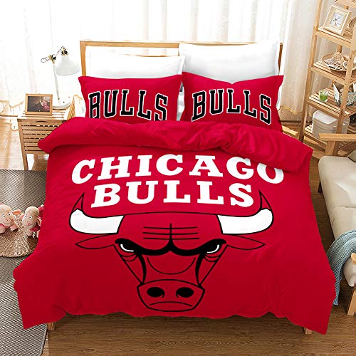 SK-PBB NBA-Team-Logo Bettbezug-Set, 3D-NBA Team-Logo-Druck, Cartoon-Bettwäsche-Set mit Reißverschluss, 100% Polyester, Geschenk-Bettbezug. (Bulls,155x220cm) von SK-PBB