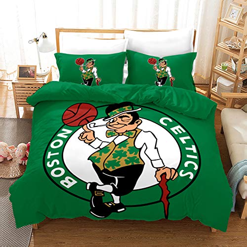 SK-PBB NBA-Team-Logo Bettbezug-Set, 3D-NBA Team-Logo-Druck, Cartoon-Bettwäsche-Set mit Reißverschluss, 100% Polyester, Geschenk-Bettbezug. (Celtics,135x200cm) von SK-PBB