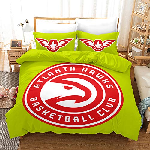 SK-PBB NBA-Team-Logo Bettbezug-Set, 3D-NBA Team-Logo-Druck, Cartoon-Bettwäsche-Set mit Reißverschluss, 100% Polyester, Geschenk-Bettbezug. (Hawks,135x200cm) von SK-PBB