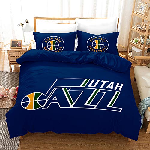 SK-PBB NBA-Team-Logo Bettbezug-Set, 3D-NBA Team-Logo-Druck, Cartoon-Bettwäsche-Set mit Reißverschluss, 100% Polyester, Geschenk-Bettbezug. (Jazz,135x200cm) von SK-PBB