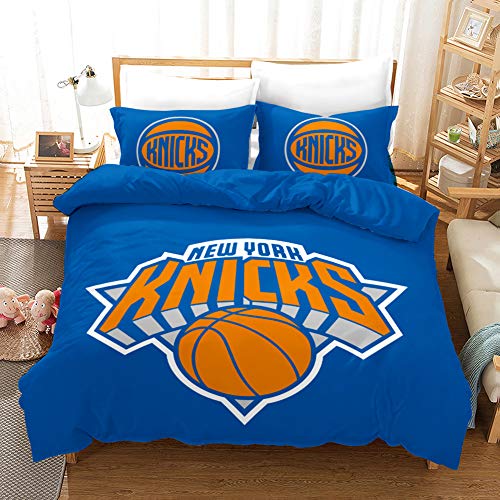 SK-PBB NBA-Team-Logo Bettbezug-Set, 3D-NBA Team-Logo-Druck, Cartoon-Bettwäsche-Set mit Reißverschluss, 100% Polyester, Geschenk-Bettbezug. (Knicks,155x220cm) von SK-PBB