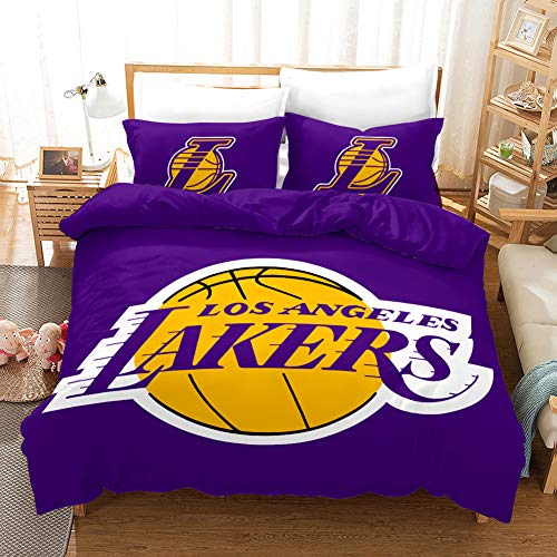 SK-PBB NBA-Team-Logo Bettbezug-Set, 3D-NBA Team-Logo-Druck, Cartoon-Bettwäsche-Set mit Reißverschluss, 100% Polyester, Geschenk-Bettbezug. (Lakers,220x260cm) von SK-PBB