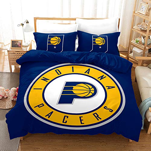 SK-PBB NBA-Team-Logo Bettbezug-Set, 3D-NBA Team-Logo-Druck, Cartoon-Bettwäsche-Set mit Reißverschluss, 100% Polyester, Geschenk-Bettbezug. (Pacers,135x200cm) von SK-PBB