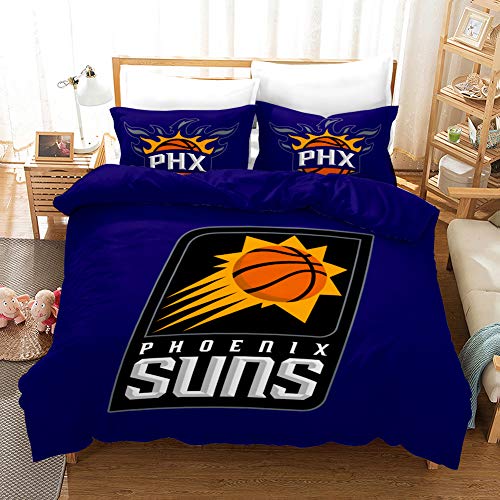 SK-PBB NBA-Team-Logo Bettbezug-Set, 3D-NBA Team-Logo-Druck, Cartoon-Bettwäsche-Set mit Reißverschluss, 100% Polyester, Geschenk-Bettbezug. (Suns,135x200cm) von SK-PBB