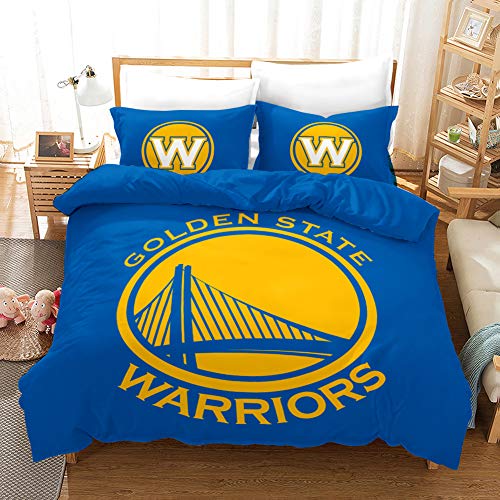 SK-PBB NBA-Team-Logo Bettbezug-Set, 3D-NBA Team-Logo-Druck, Cartoon-Bettwäsche-Set mit Reißverschluss, 100% Polyester, Geschenk-Bettbezug. (Warriors,155x220cm) von SK-PBB