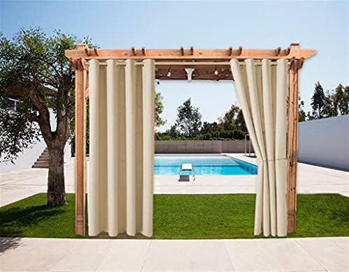 SK Studio 1 Stück Outdoor Vorhänge Aussenvorhang Garten Verdunkelung Outdoor Gardinen Blickdicht Winddicht Wasserabweisend Sichtschutz Sonnenschutz UVschutz Beige, 254x213cm(B x H) von SK Studio